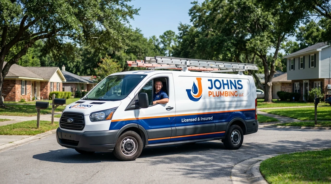 Johns Plumbing LLC service van in Brockport, NY