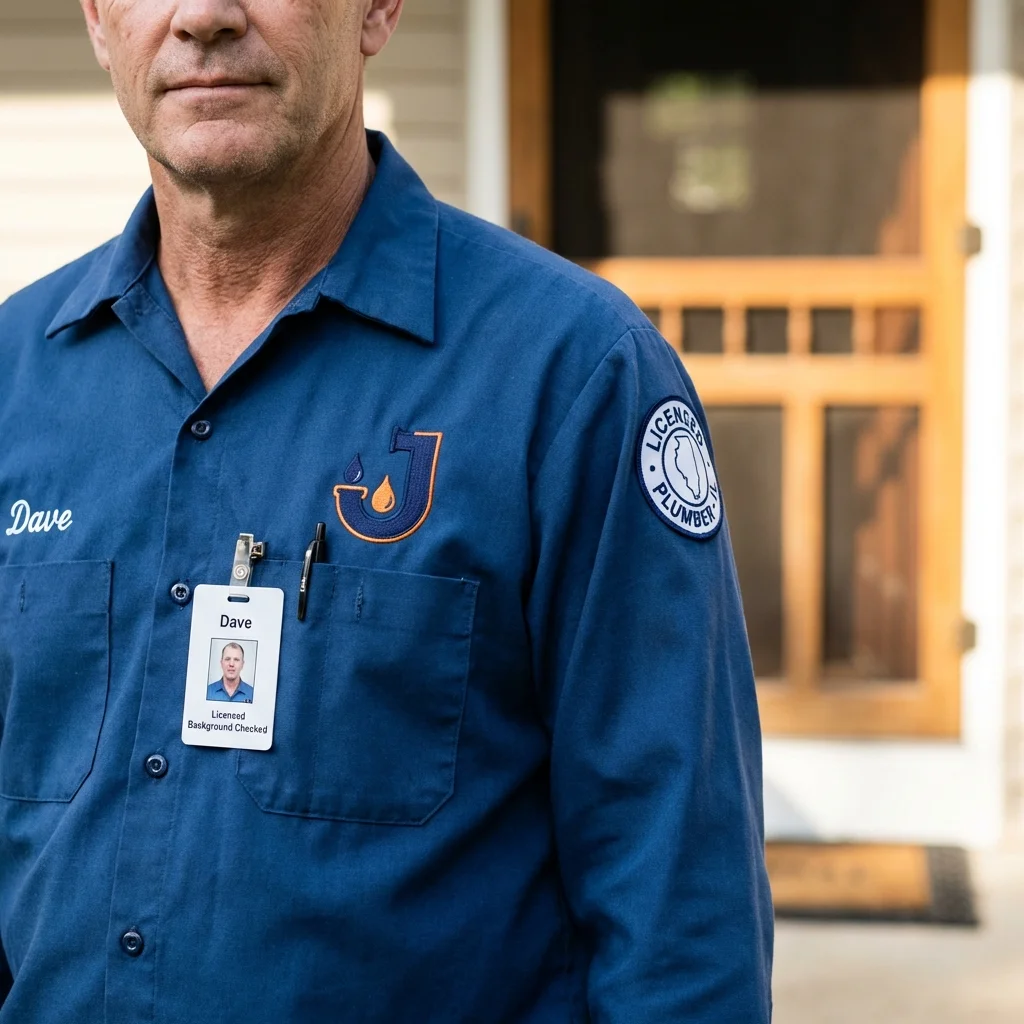 Licensed plumber showing ID badge in Brockport, NY