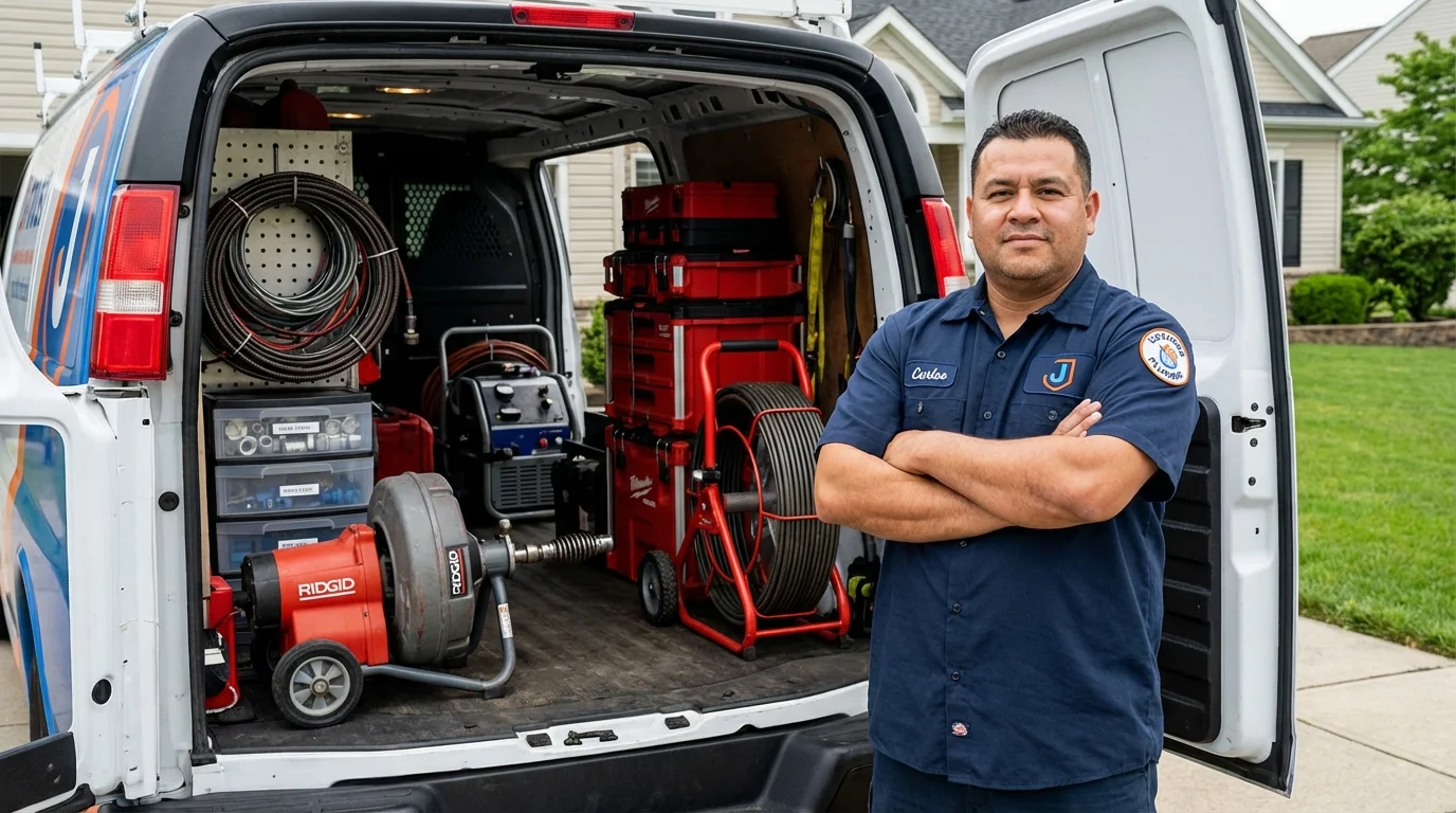 Professional drain cleaning equipment and Johns Plumbing LLC plumber in Brockport