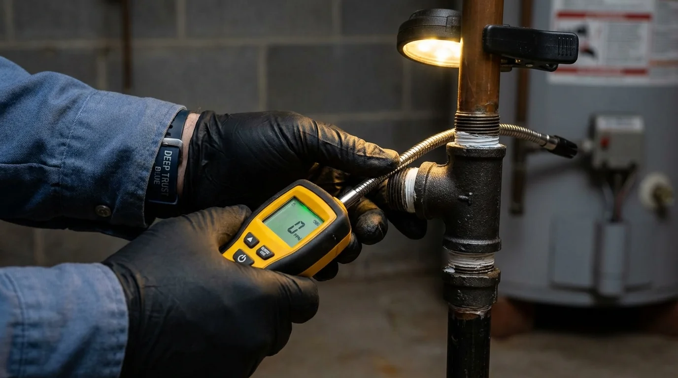 Gas leak detection with electronic sniffer by Johns Plumbing LLC in Brockport