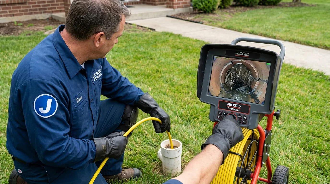 Sewer camera inspection being performed by Johns Plumbing LLC in Brockport