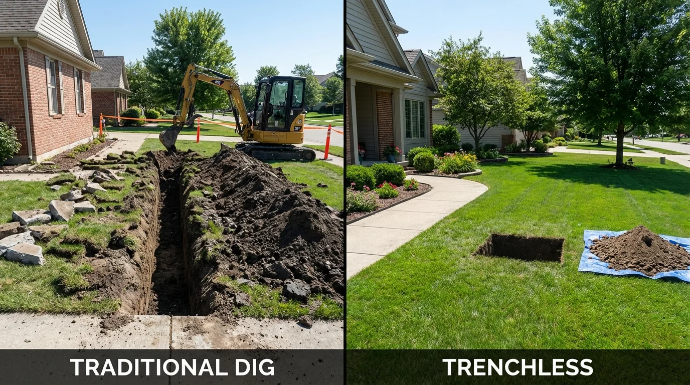 Trenchless sewer repair with minimal yard damage versus traditional excavation in Brockport, NY